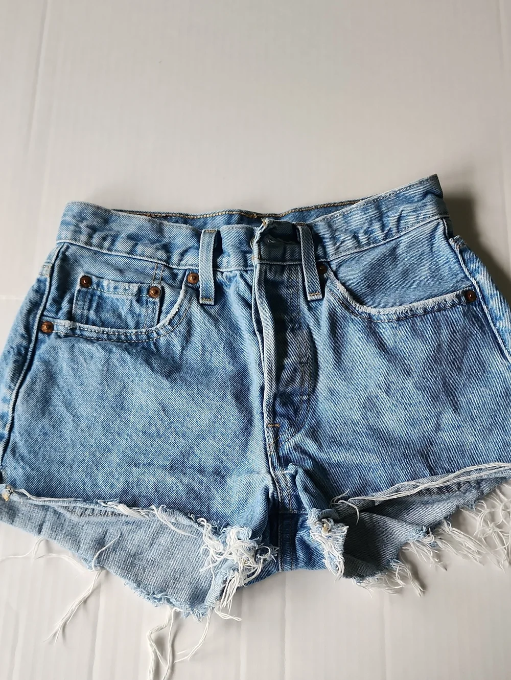Levi's 501 Premium Distressed Button Fly Denim Shorts, Size 24 - Picture 1 of 10